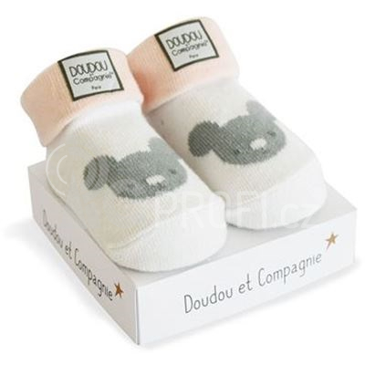 Doudou Ponožky pro holčičku 0/6 měs. 1 pár světle růžovo-bílá s koalou