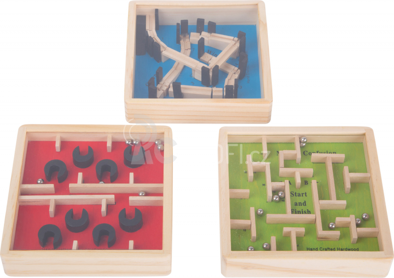 Dřevěný barevný kuličkový labyrint 1 ks modrý