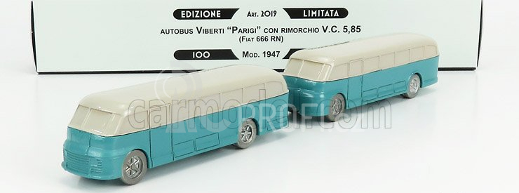 Officina-942 Fiat 666rn Autobus Con Rimorchio Viberti Parigi 1946 1:76 Světle Modrá Šedá