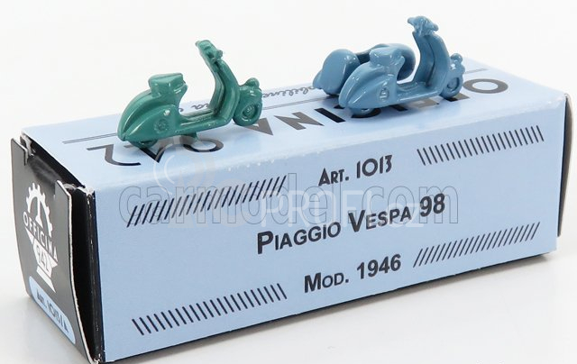 Officina-942 Piaggio Set 2x Vespa 98 + Vespa 98 Sidecar 1946 1:76 Zelená Světle Modrá