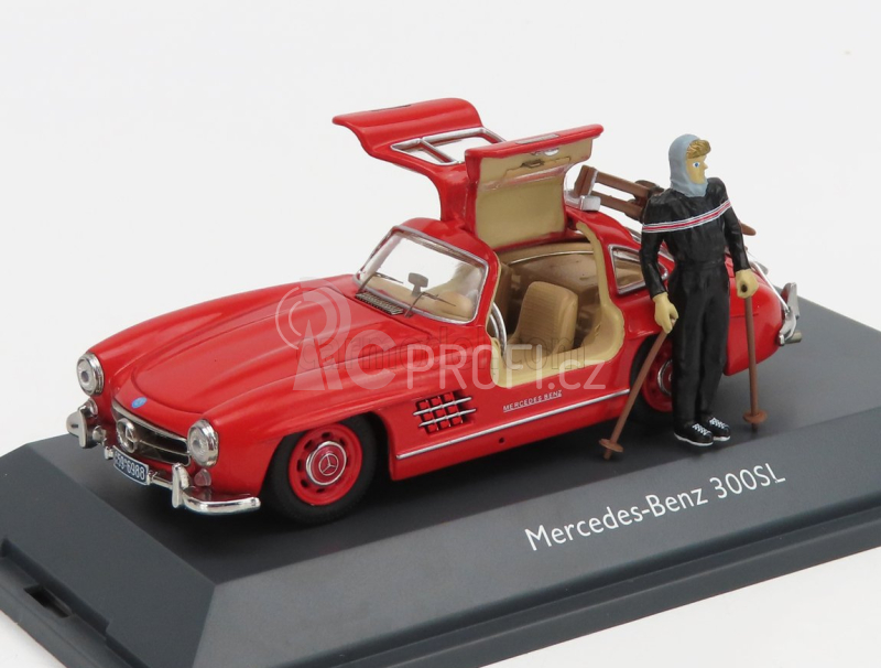Schuco Mercedes benz 300sl Coupe Gullwing (w198) 1954 - Con Sci - With Figure And Ski 1:43 Red