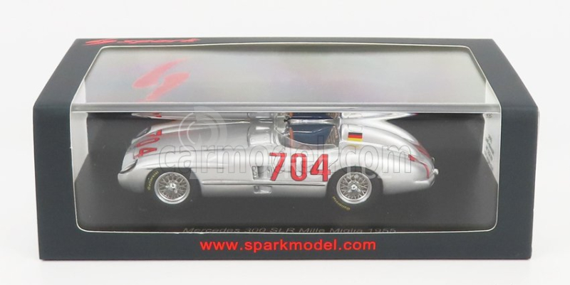 Spark-model Mercedes benz 300 Slr Spider N 704 Mille Miglia 1955 H.herrmann - H.eger 1:43 Silver