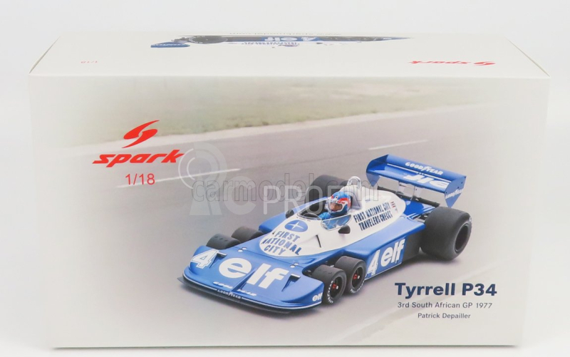 Spark-model Tyrrell F1  P34 Elf N 4 3rd South African Gp 1977 P.depailler 1:18 Modrá Bílá
