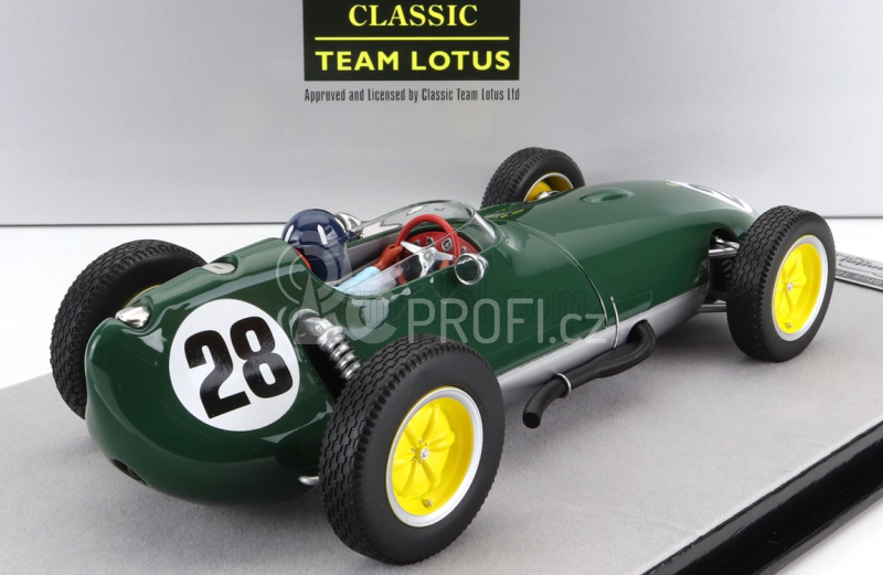 Tecnomodel Lotus F1  16 N 28 British Gp Aintree (with Pilot Figure) 1959 Graham Hill 1:18 Britská Závodní Zelená Stříbrná