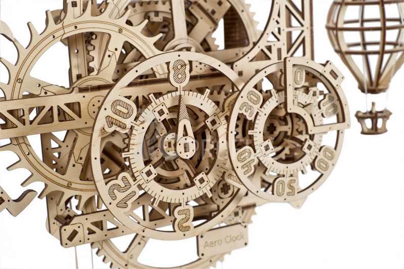 Ugears 3D dřevěné mechanické puzzle Nástěnné hodiny Aero - poškozený obal