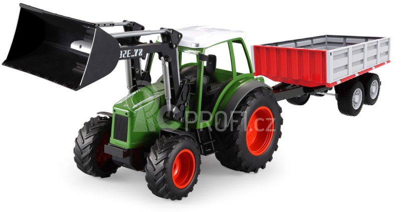 RC traktor Double E se lžící 1:16 + vozík za traktor