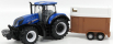 Bburago New holland T7000 Tractor With Horse Trailer - Trasporto Cavalli 1:32 Modrá Hnědá Bílá