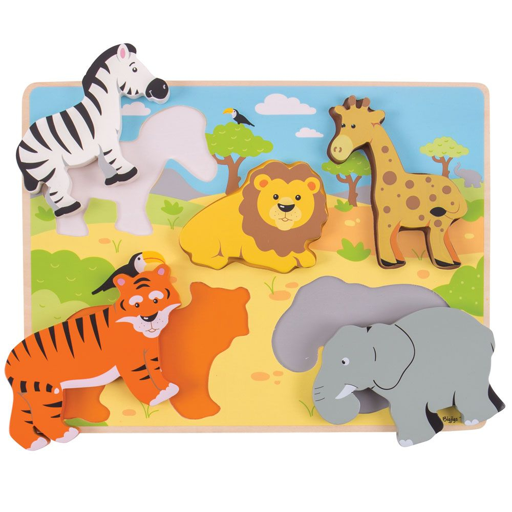 Levně Bigjigs Toys Hrubé vkládací puzzle safari