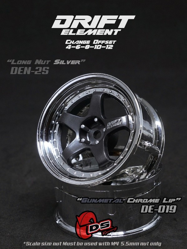 DS Racing Drift Element 5 Spoke disky, Gunmetal střed, chromový okraj, 2 ks