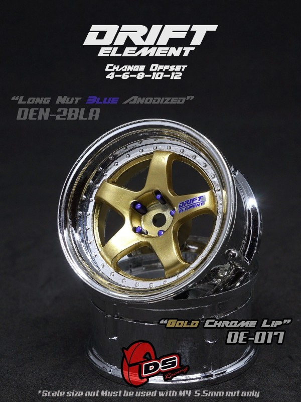 DS Racing Drift Element 5 Spoke disky, Zlatý střed, chromový okraj, 2 ks