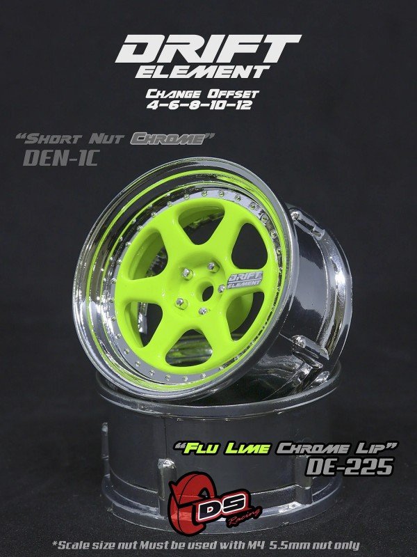 DS Racing Drift Element 6 Spoke disky, FLU Lime, chromový okraj, 2 ks