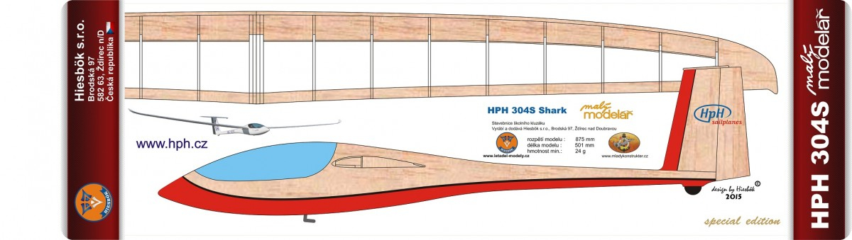 HPH 304S SHARK (Malý modelář) školní kluzák rozpětí 875mm , Hiesb.