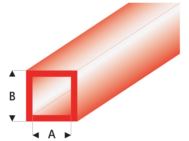 Raboesch profil ASA trubka čtvercová transparentní červená 5x6x330mm (5)