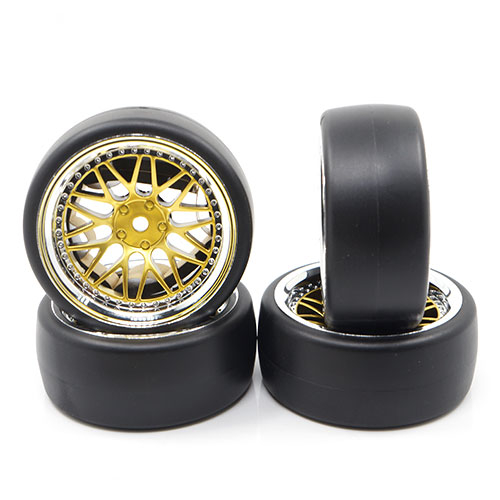 Spec D LS Wheel Offset +6 Gold Silver w/Tire 4ks pro 1/10 Drift