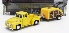 Motor-max Ford usa F-100 Pick-up With Trailer Roulotte 1955 1:24 Žluté Dřevo