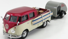 Motor-max Volkswagen T1 Type 2 Double Cabine With Trailer 1962 1:24 Červený Krém