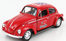 Welly Volkswagen Kafer Beetle 1959 - I Love Brugge - Without Box 1:34 Red