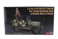 Hasegawa Jeep Willys Mb U.s 1/4 Ton 4x4 Military Utility Truck Machine Gun With Blond Girl Figure 1942 1:24 /