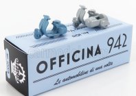 Officina-942 Piaggio Set 2x Vespa 98 + Vespa 98 Sidecar 1946 1:76 Světle Modrá Světle Šedá