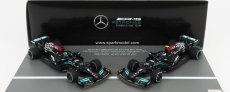 Spark-model Mercedes gp Set F1  2x W12 Mercedes M12 Eq Power+ Team Amg Petronas Motorsport Formula One N 44  + N 77 Abu Dhabi Gp 2021 Lewis Hamilton - Valtteri Bottas - 8 Times World Champion Constructeur 1:43 Černá Zelená