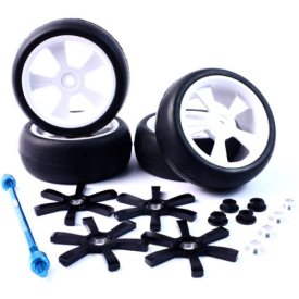 ALUMINUM STYLISH SPINNING RIMS (4PCS) BK 6-SPOKE TIRE SET W/FREE TIRE HOLDER FOR 1:10 TOUR