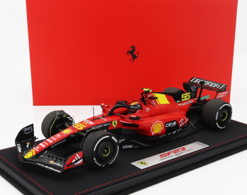 Bbr-models Ferrari F1  Sf-23 Team Scuderia Ferrari N 55 Pole Position 3rd Monza Italy Gp 2023 Carlos Sainz - Con Vetrina - With Showcase 1:18 Červená Černá Žlutá