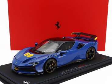 Bbr-models Ferrari Sf90 Xx Stradale 2024 - Con Vetrina - With Showcase 1:18 Azzurro Dino - Světle Modrá Černá Žlutá