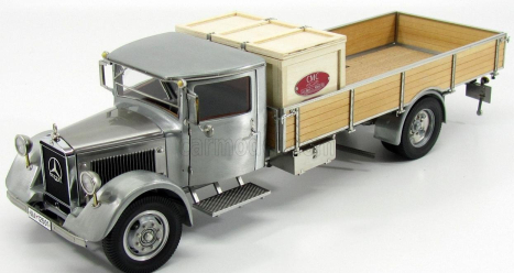 Cmc Mercedes benz Lo2750 Platform Truck With Wooden Box Car Transporter 1936 1:18 Šedé Dřevo