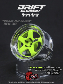 DS Racing Drift Element 5 Spoke disky, FLU Lime střed, chromový okraj a černé nýty, 2 ks