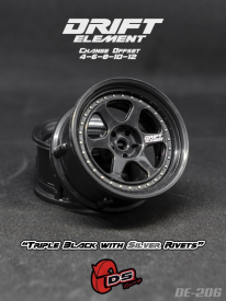 DS Racing Drift Element 6 Spoke disky, Trojitý černý se stříbrnými nýty, 2 ks