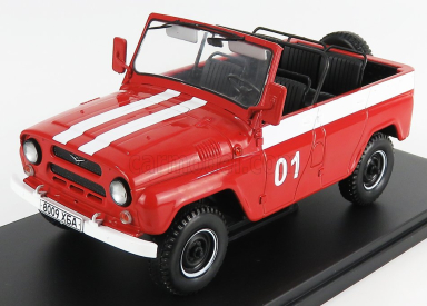 Edicola UAZ 469b N 01 Cabriolet Open Fire Engine 1972 - Damage Blister Box 1:24 Červená Bílá