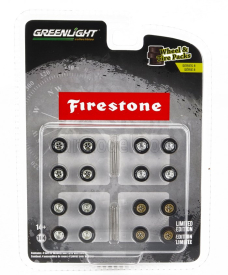 Greenlight Accessories Set 16x Wheels And Rims Firestone 1:64 Černá Stříbrná