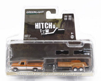 Greenlight Ford usa F-150 Pick-up Ranger Xlt With Trailer Car Transporter 1976 1:64 Žlutá Bílá