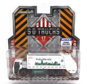 Greenlight Mack Lr Rear Refuse Truck Cassone Ribaltabile 3-assi 2021 - Trasporto Rifiuti 1:64 Bílá