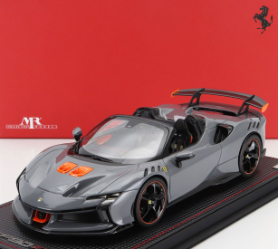 Mr-models Ferrari Sf90 Xx Stradale Spider 2024 - Con Vetrina - With Showcase 1:18 Grigio Nardo - Šedá Oranžová Černá