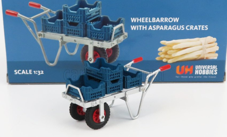 Universal hobbies Accessories Wheelbarrow With 4x Asparagus Crates 1:32 Stříbrná Modrá