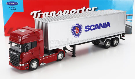 Welly Scania R730 V8 Truck Cassonato 2015 1:32 Červená Stříbrná