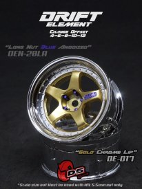 DS Racing Drift Element 5 Spoke disky, Zlatý střed, chromový okraj, 2 ks