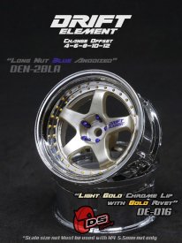 DS Racing Drift Element 5 Spoke disky, Zlatý střed, chromový okraj a zlaté nýty, 2 ks