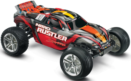 RC auto Traxxas Nitro Rustler 1:10 TQi RTR, stříbrno-červená