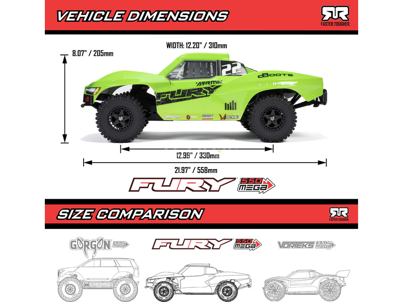 RC auto Arrma Fury Mega 550 1:10 RTR, Basic zelená