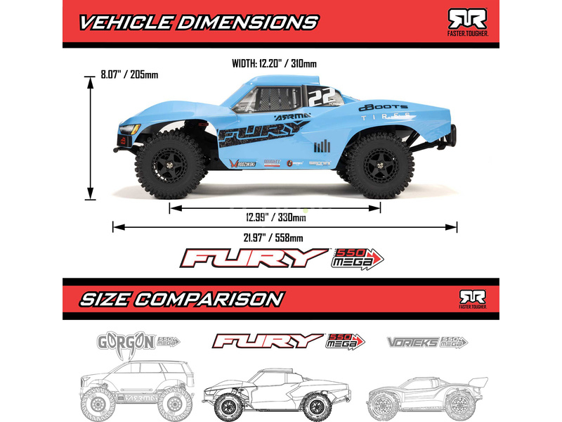 RC auto Arrma Fury Mega 550 1:10 RTR, modrá