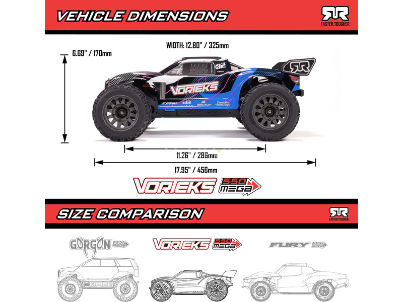 RC auto Arrma Vorteks Mega 550 1:10 RTR, Basic modrá