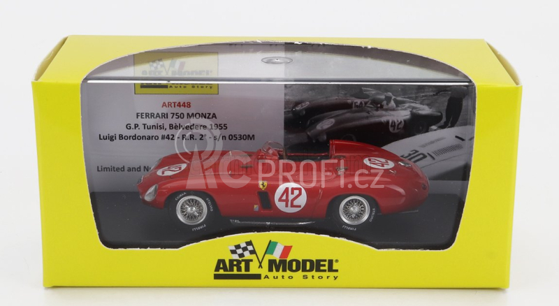 Art-model Ferrari 750 Monza Spider Sn0530m N 42 2nd Tunisi Belvedere Gp 1955 L.bordonaro 1:43 Red