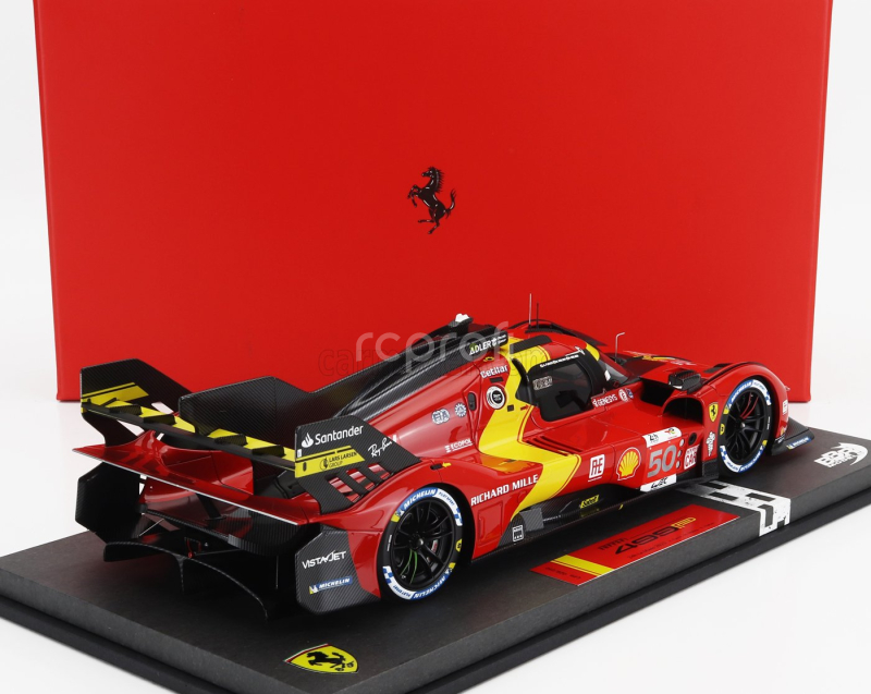 Bbr-models Ferrari 499p 3.0l Turbo V6 Team Ferrari Af Corse N 50 5th 24h Le Mans (pole Position) 2023 Antonio Fuoco - Miguel Molina - Nicklas Nielsen - Con Vetrina - With Showcase 1:18 Červená Žlutá Černá