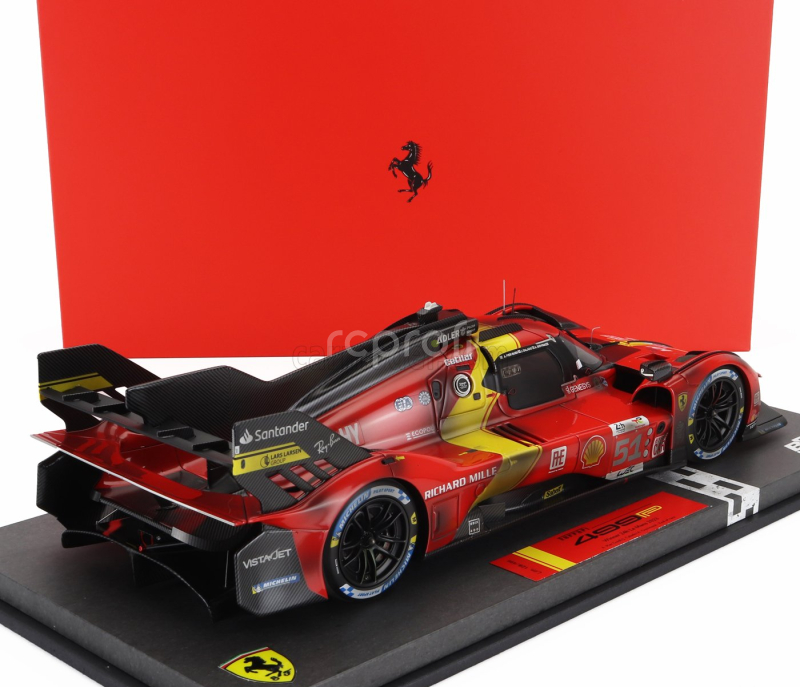 Bbr-models Ferrari 499p 3.0l Turbo V6 Team Ferrari Af Corse N 51 Winner 24h Le Mans (dirty Version - End Of Race) 2023 Alessandro Pier Guidi - James Calado - Antonio Giovinazzi - Con Vetrina - With Showcase 1:18 Červená Žlutá Černá