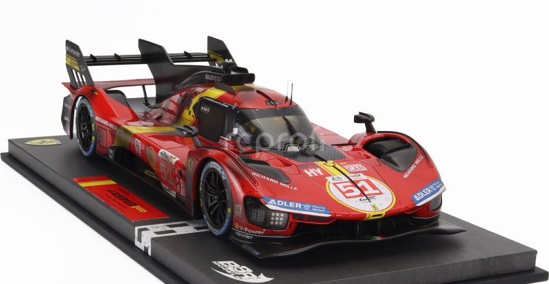 Bbr-models Ferrari 499p 3.0l Turbo V6 Team Ferrari Af Corse N 51 Winner 24h Le Mans (dirty Version - End Of Race) 2023 Alessandro Pier Guidi - James Calado - Antonio Giovinazzi - Con Vetrina - With Showcase 1:18 Červená Žlutá Černá