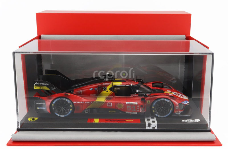 Bbr-models Ferrari 499p 3.0l Turbo V6 Team Ferrari Af Corse N 51 Winner 24h Le Mans (dirty Version - End Of Race) 2023 Alessandro Pier Guidi - James Calado - Antonio Giovinazzi - Con Vetrina - With Showcase 1:18 Červená Žlutá Černá