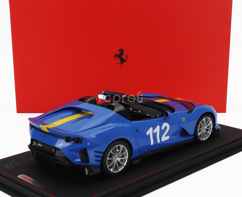 Bbr-models Ferrari 812 Competizione A Spider N 112 2022 - Con Vetrina - With Showcase 1:18 French Racing Blu - Modrá Žlutá