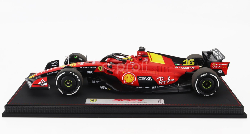 Bbr-models Ferrari F1  Sf-23 Team Scuderia Ferrari N 16 4th Monza Italy Gp 2023 Charles Leclerc - Con Vetrina - With Showcase 1:18 Červená Černá Žlutá